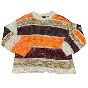 Cozy Striped Colorful Chunky Knit Winter Crew Neck Sweater Women Size XL